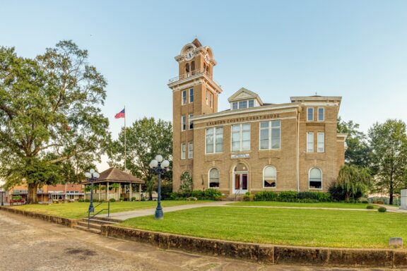 Calhoun County Courthouse in Hampton, Arkansas on a Clear Day A view of the front of the Historic Calhoun County Courthouse in Hampton, Arkansas.