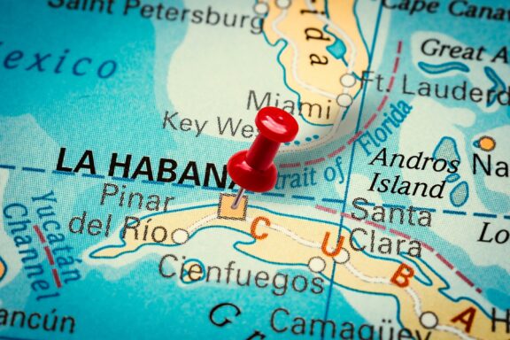 Close-up location of Havana, capital of Cuba