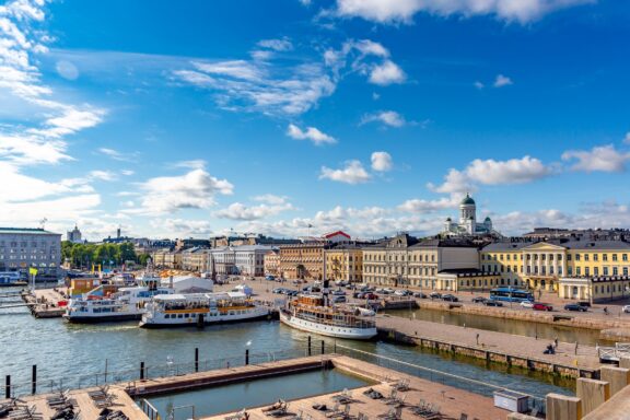 Helsinki Market Square and Harbor on a Sunny Day Market Square (Kauppatori) in Helsinki