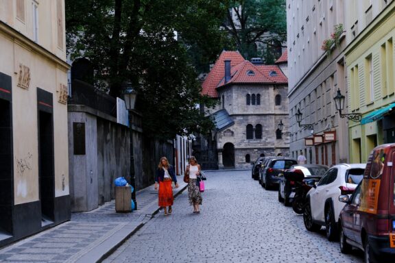 Cobblestone Street in the Jewish Quarter of Prague Jewish district in prague czech republic on july 27 2022