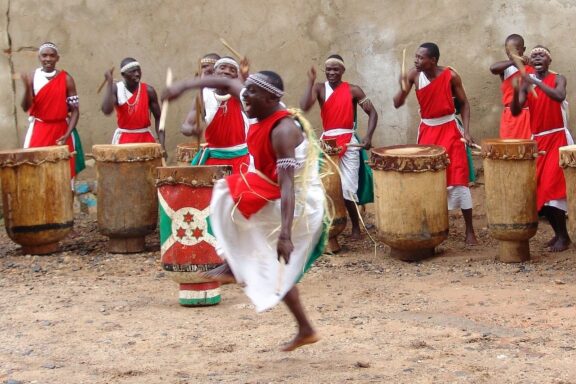 Gitega locals performing traditional dance to the rhythm of Karyenda drum