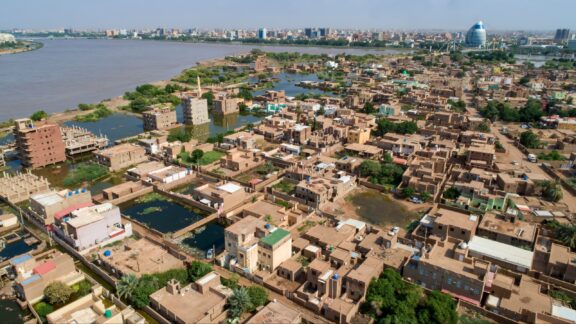 Aerial View of Khartoum, Sudan Nile River and the capital city Khartoum, aerial view.