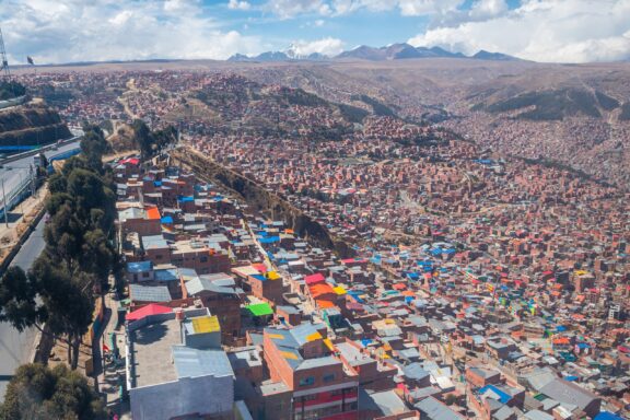 Aerial View of Colorful Houses in La Paz, Bolivia La paz bolivia 1st november 2022: panoramic view of la