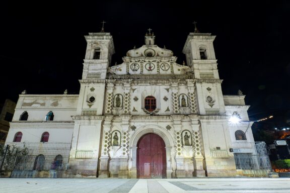Night View of Los Dolores Church in Tegucigalpa Church of Santa Maria de los Dolores, built in the 17th century