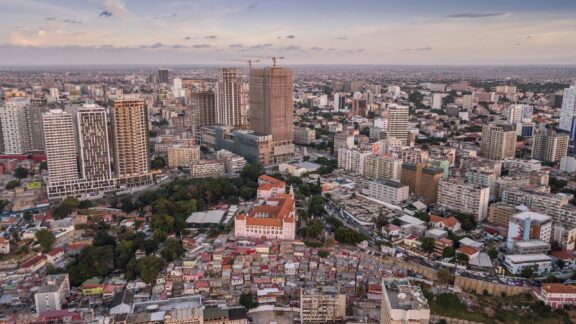 Aerial View of Luanda Cityscape at Dusk Aerial photograph of the marginal of luanda angola africa