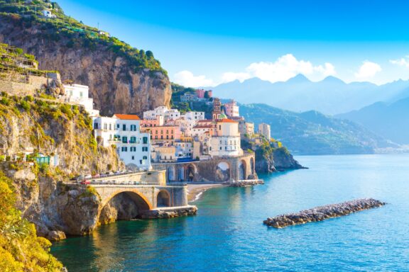 A view of the Amalfi coast in the morning.