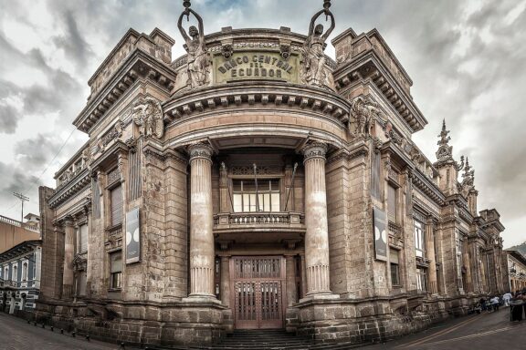 Corner View of a Grand Neoclassical Building Museo del banco central quito