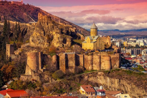 Beautiful panoramic view of Narikala Fortress in Tilisi