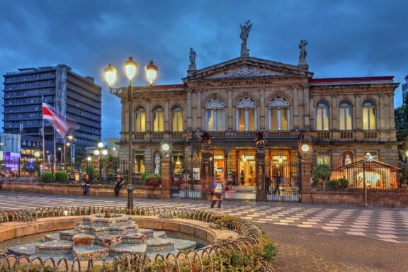 Evening View of the National Theater in Costa Rica San jose costa rica january 18: night scene of