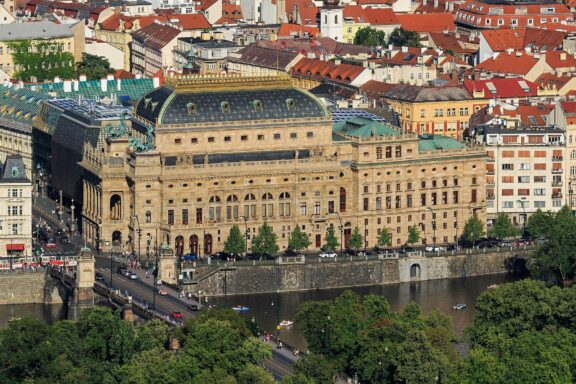 Aerial view of the National Theatre in Prague