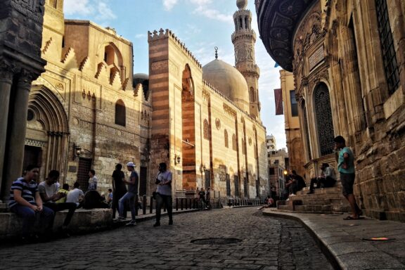 Historic Street in Old Town Cairo with People Al-Mu'izz Street in the Old Town of Cairo dates back to the 10th century