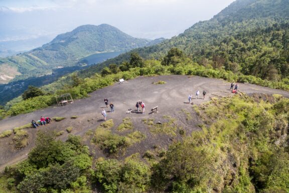 Aerial View of Tourists on Pacaya Volcano, Guatemala Guatemala november 10 2017: tourist on pacaya volcano in