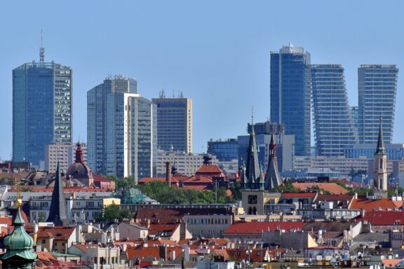 Skyline of Pankrác District in Prague, Czech Republic Business district Pankrac in Prague