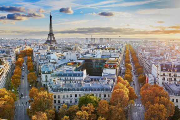 Aerial panoramic cityscape view of Paris