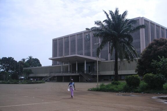 Palais du Peuple, constructed with assistance from the Soviet Union during the Cold War era