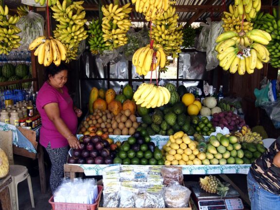 Assorted fresh fruits in a fruit stand in a tourist spot in Tagaytay City, Philippines.