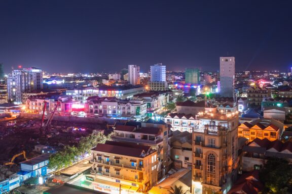 Aerial view of Phnom Penh at night