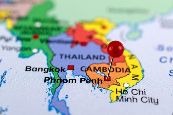 Map Pinpointing Phnom Penh in Cambodia Close-up of Phnom Penh location on the map