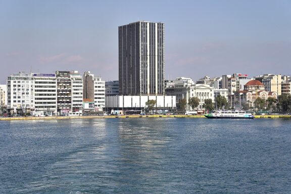 Piraeus Tower around the commercial area in Athens