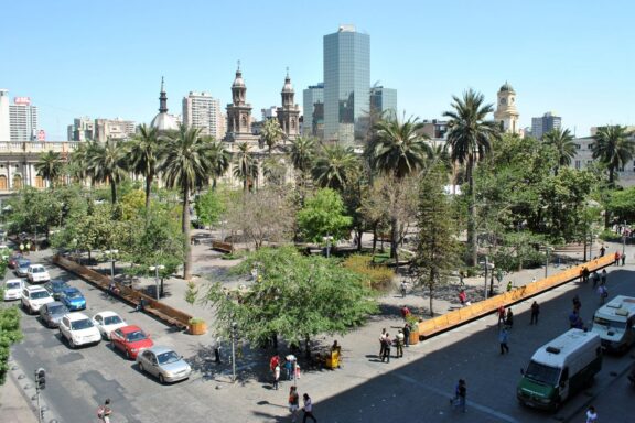 Aerial view of Plaza de Armas square in Santiago