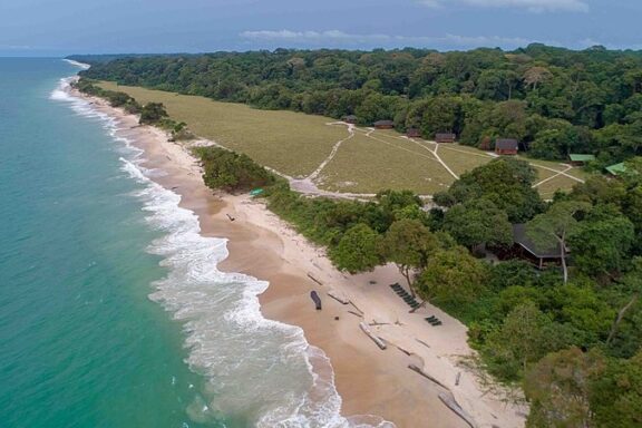 Aerial View of Pongara National Park Coastline, Gabon Aerial view of Pongara National Park near Libreville