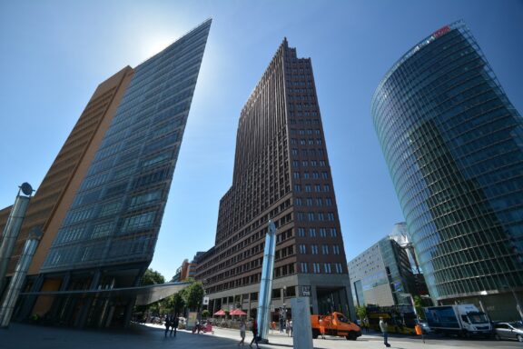 Tall modern buildings in the Potsdamer Platz in Berlin