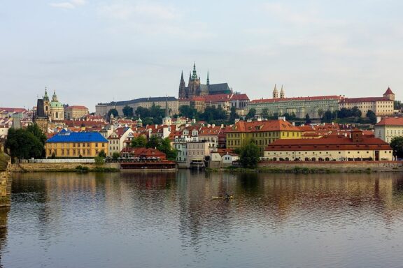 View of Prague Castle as seen from the Vltava River