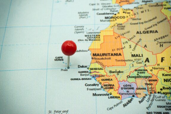 Map with Red Location Pin on West Africa Praia, capital of Cape Verde location on the map