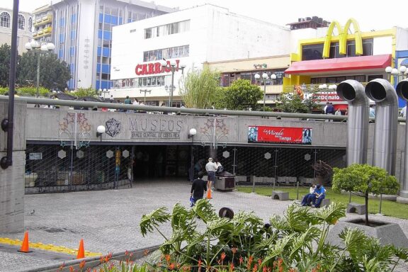 Exterior View of Pre-Columbian Gold Museum with Visitors Entrance to the Pre-Columbian Gold Museum in San José