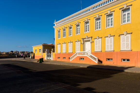 Yellow Presidential Palace in Praia under Blue Sky Presidential Palace in Praia