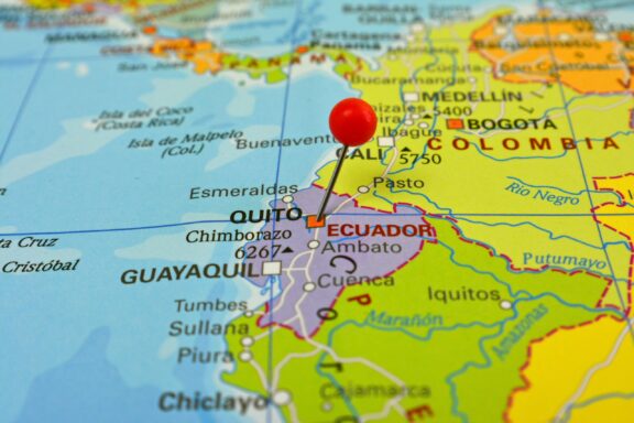 Map with Pin on Quito, Ecuador Pin in the city of Quito, capital of Ecuador