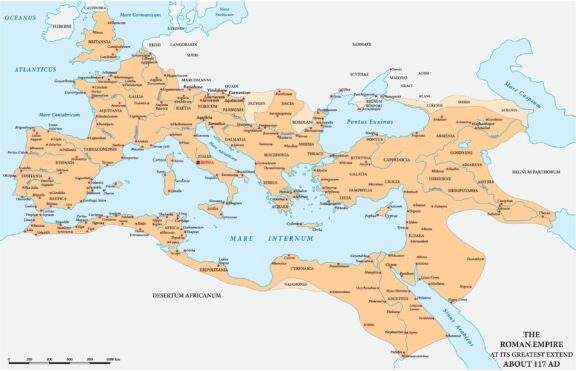 The Roman Empire at its maximum expansion in 117 AD.