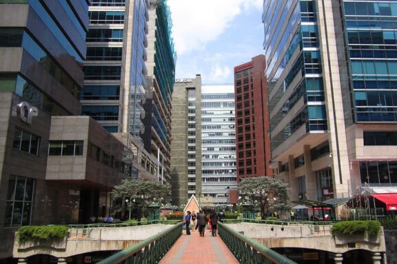 Pedestrian Walkway Between High-Rise Buildings Santa Barbara Business District in Bogota