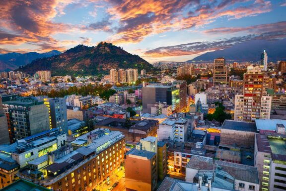 Aerial view of Santiago de Chile during sunset