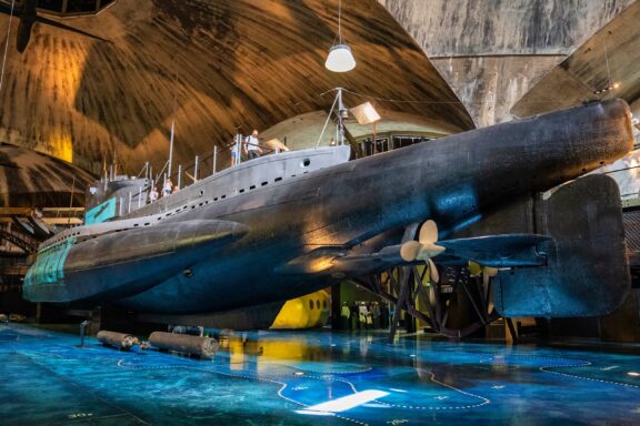 Submarine on Display at Maritime Museum Inside the Seaplane Hangar Museum in Tallinn