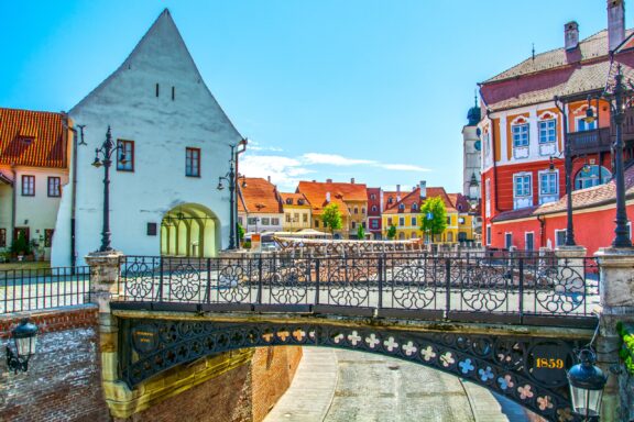 The Bridge of Lies can be seen on a sunny day in Sibiu, Romania. 