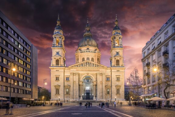 St. Stephen Basilica in Budapest at night