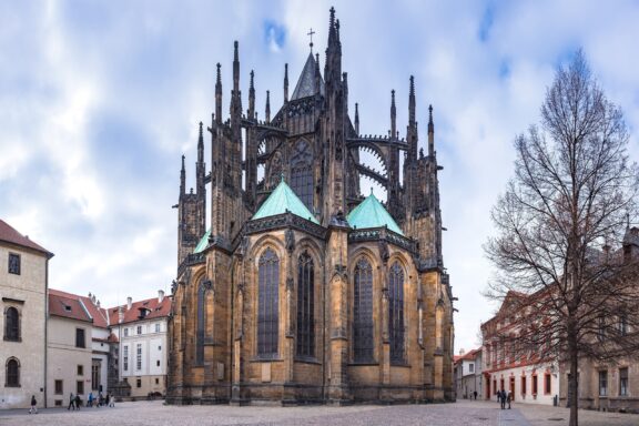 Gothic Cathedral Facade in Prague The historic st vitus cathedral in prague located within the