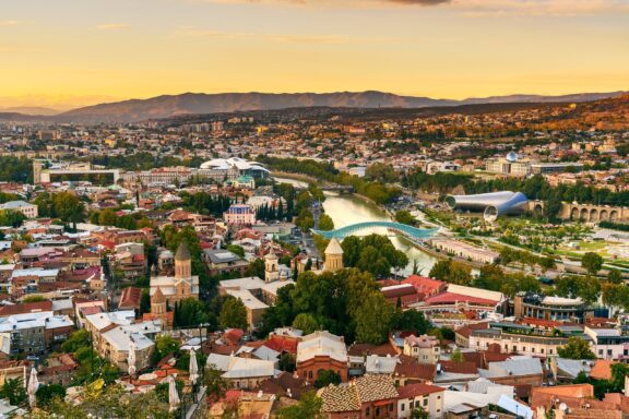 Aerial View of Tbilisi at Sunset Sunset on a summer day in Tbilisi