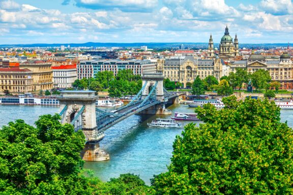 Széchenyi Chain Bridge, the first permanent bridge across the Danube in Budapest