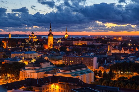 Aerial view of Tallinn at night