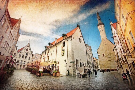 Tallinn Old Town Street Scene View of Old Town, Tallinn and its cobblestone streets