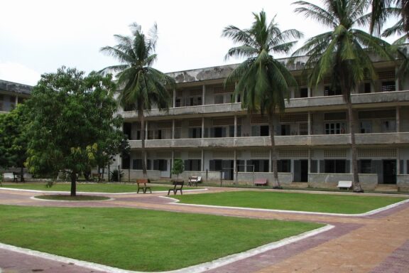 Outside the Tuol Sleng Genocide Museum