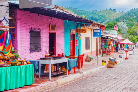 Colorful Street in Valle de Ángeles, Honduras Valle de Angeles, a restored colonial Spanish mining town