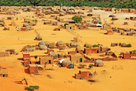 Village of mhaireth and oasis adrar plateau and atar area