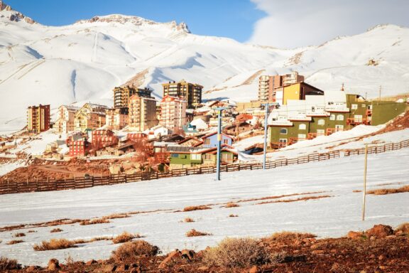 Snow-Capped Mountain Village Village with ski center near Santiago de Chile