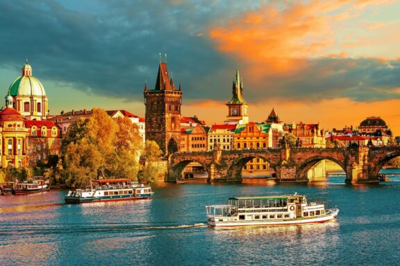 Sunset River Cruise in Prague Cruises on the Vltava River near the Charles Bridge