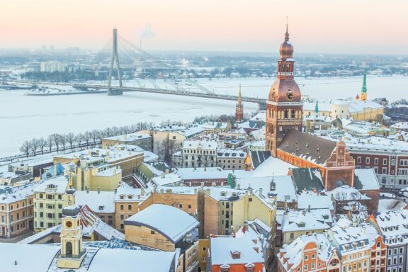 View of Riga covered in snow.