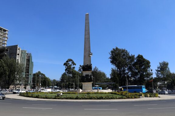 Monument in City Center with Blue Sky Yekatit 12 Monument in Addis Ababa