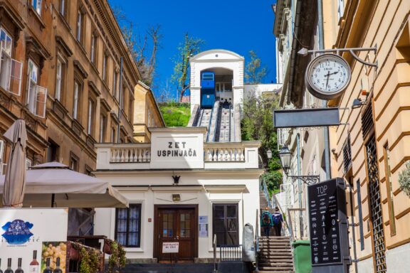 The historic cable car lift to upper town in Zagreb put into operation in 1890.